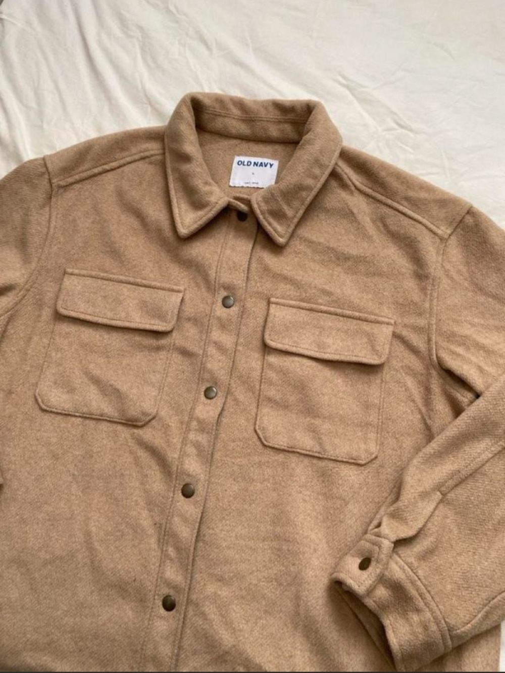 Long Sleeve Tan Button Down Shacket With Pockets